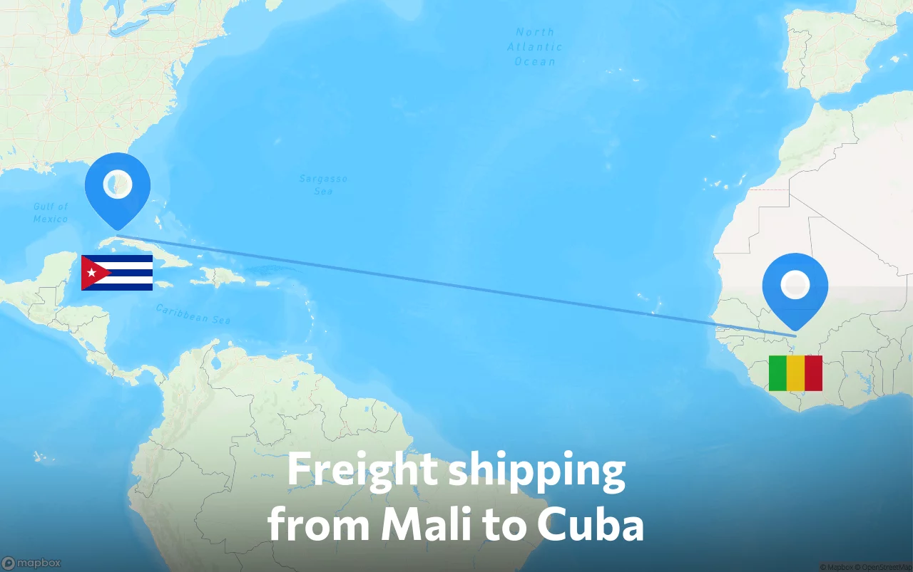 Shipping route from Mali to Cuba