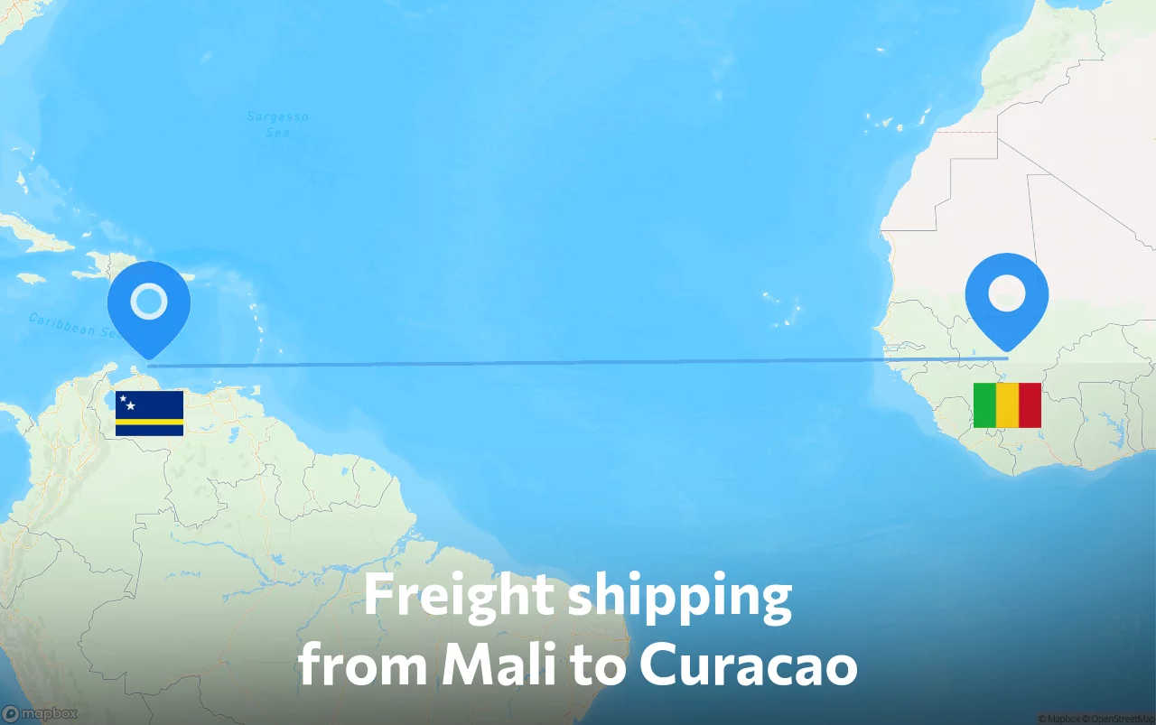Shipping route from Mali to Curacao