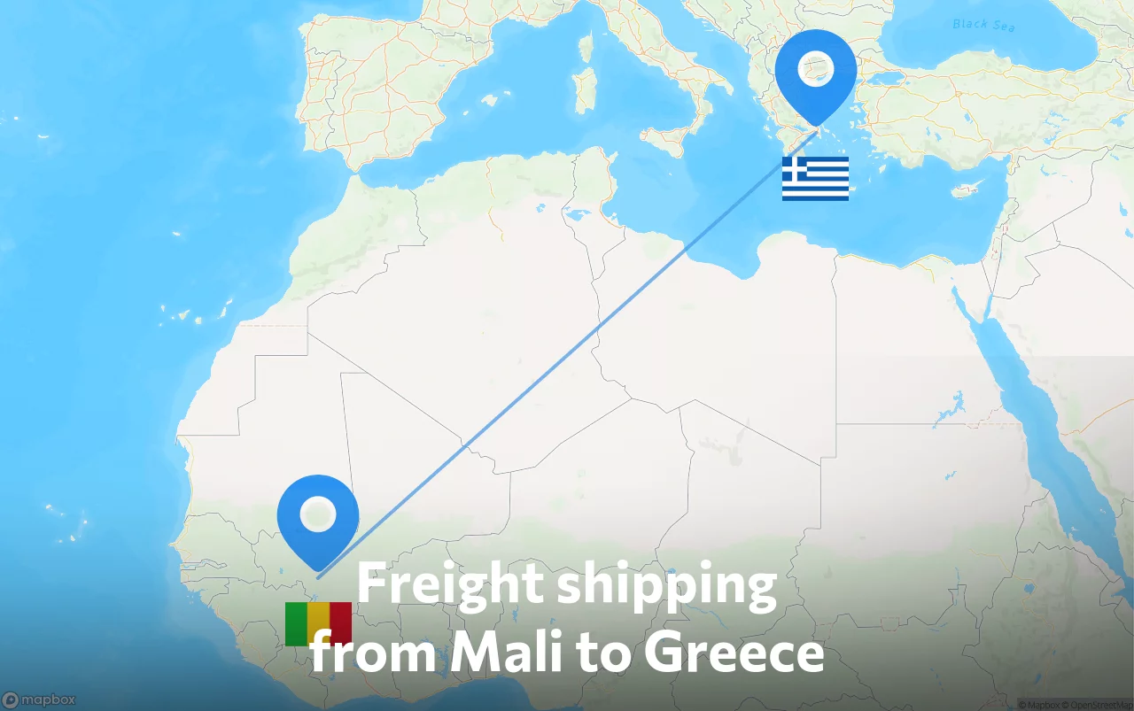 Shipping route from Mali to Greece