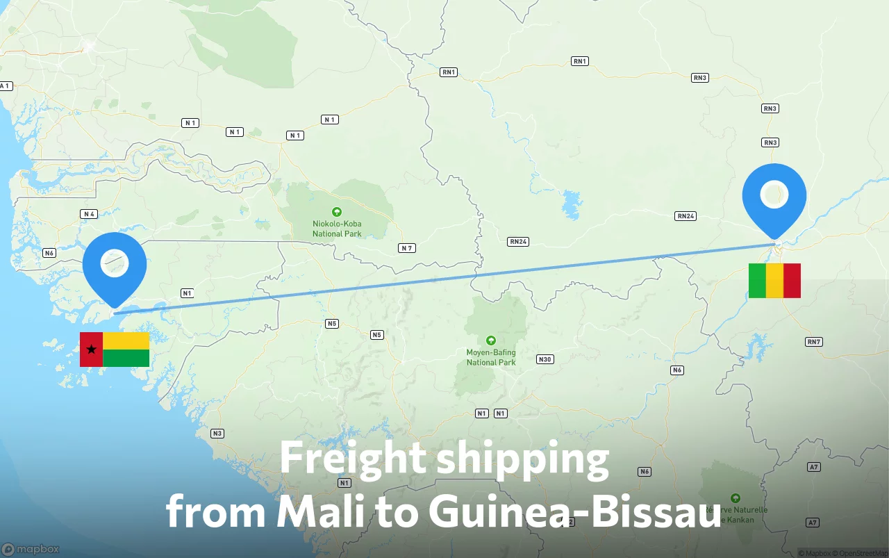 Shipping route from Mali to Guinea-Bissau