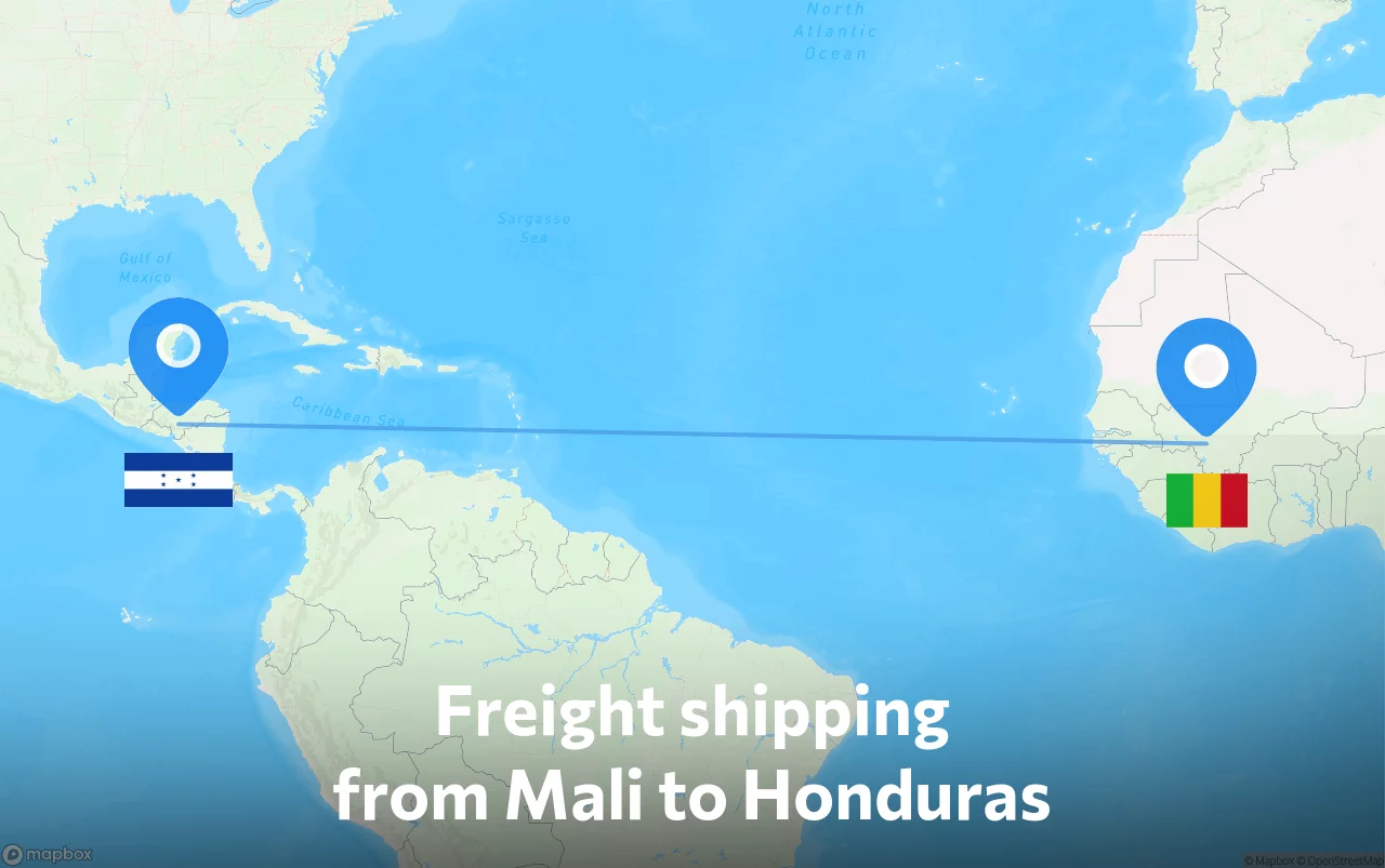 Shipping route from Mali to Honduras