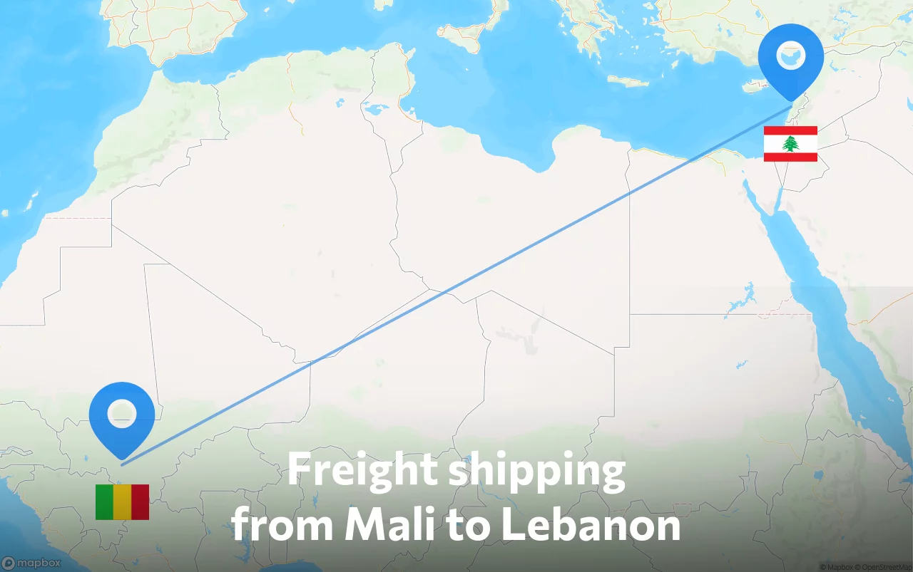 Shipping route from Mali to Lebanon
