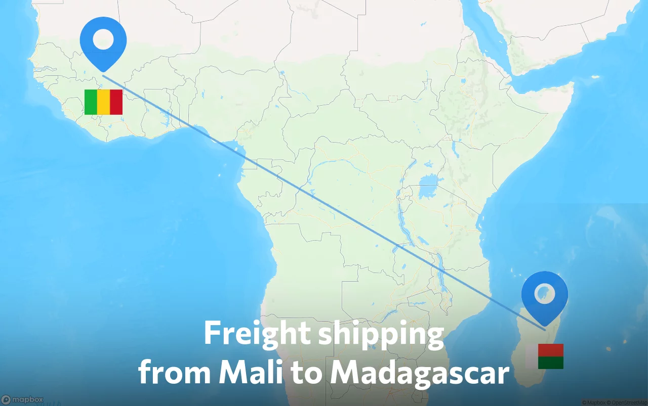 Shipping route from Mali to Madagascar
