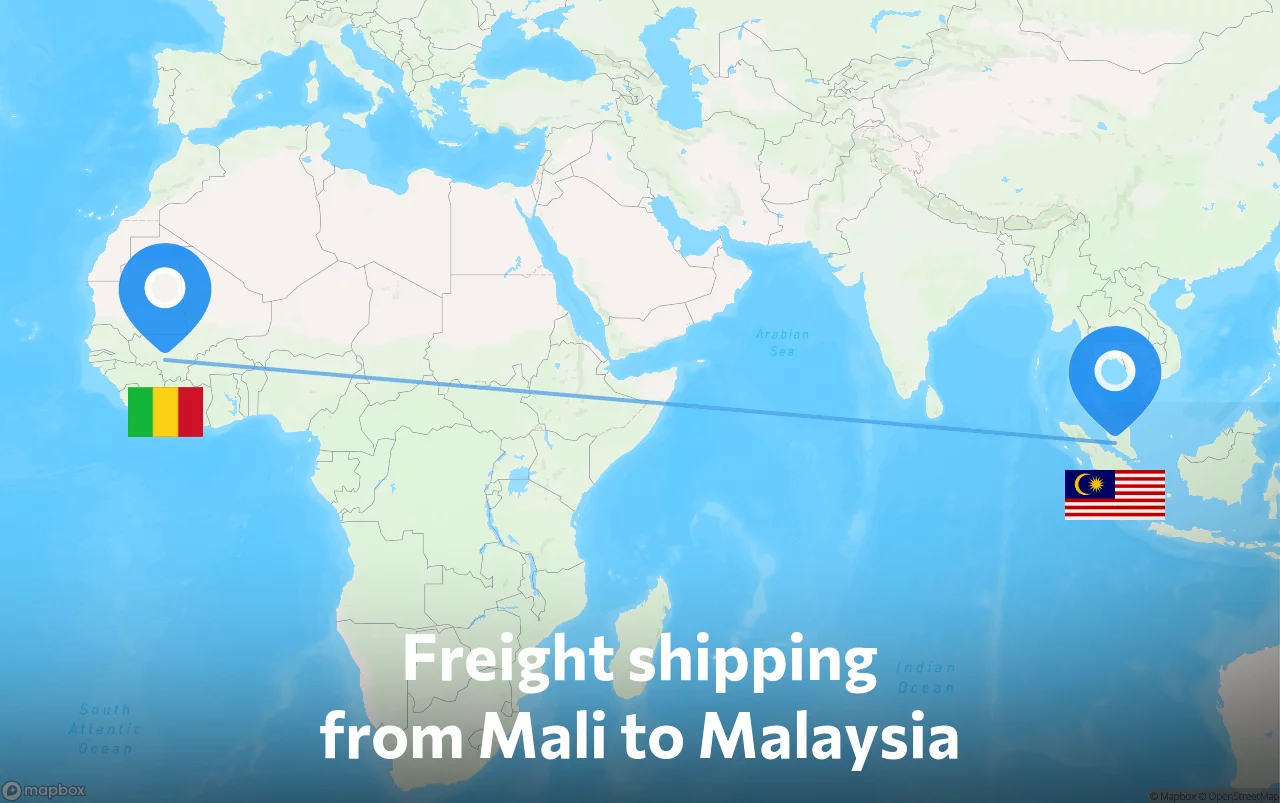 Shipping route from Mali to Malaysia