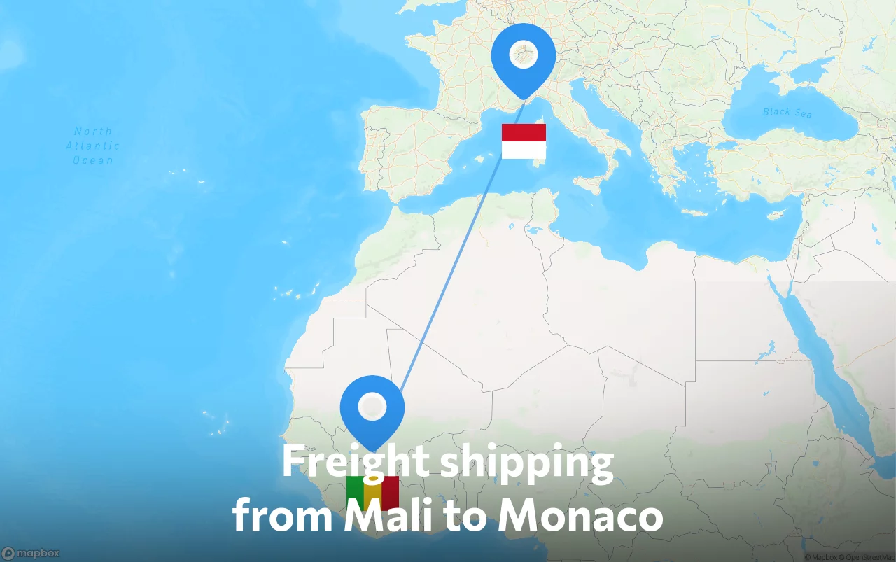 Shipping route from Mali to Monaco