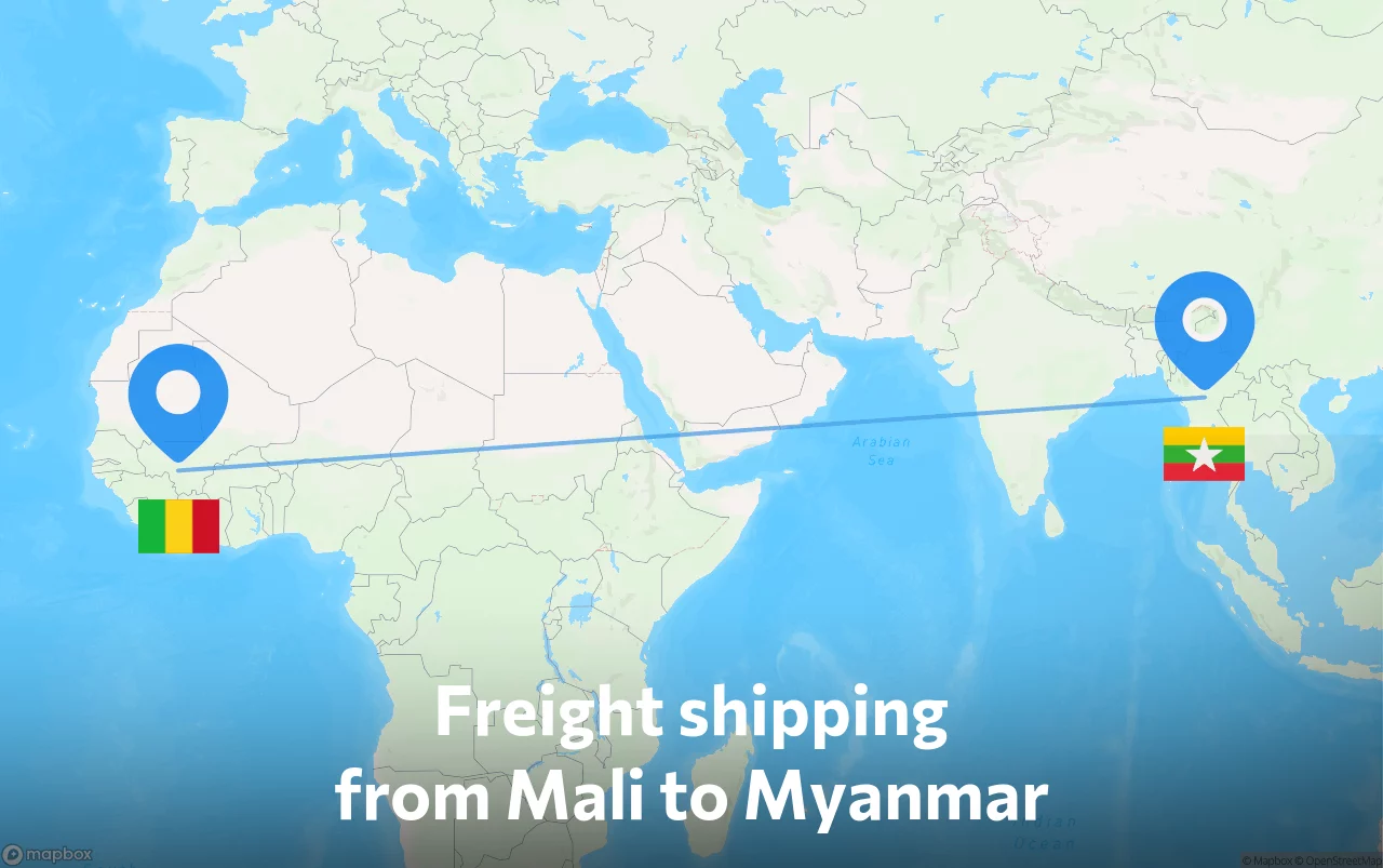 Shipping route from Mali to Myanmar