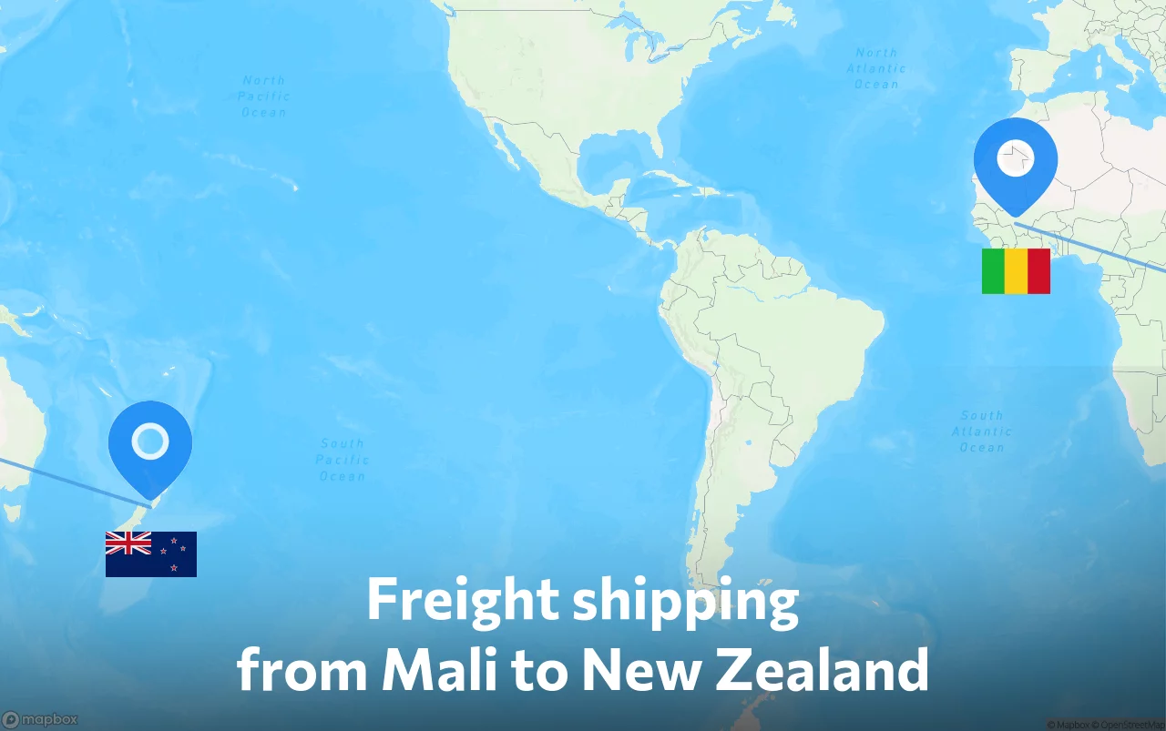Shipping route from Mali to New Zealand