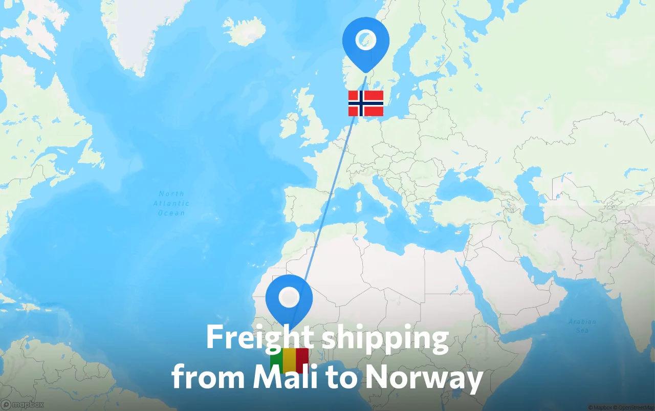 Shipping route from Mali to Norway