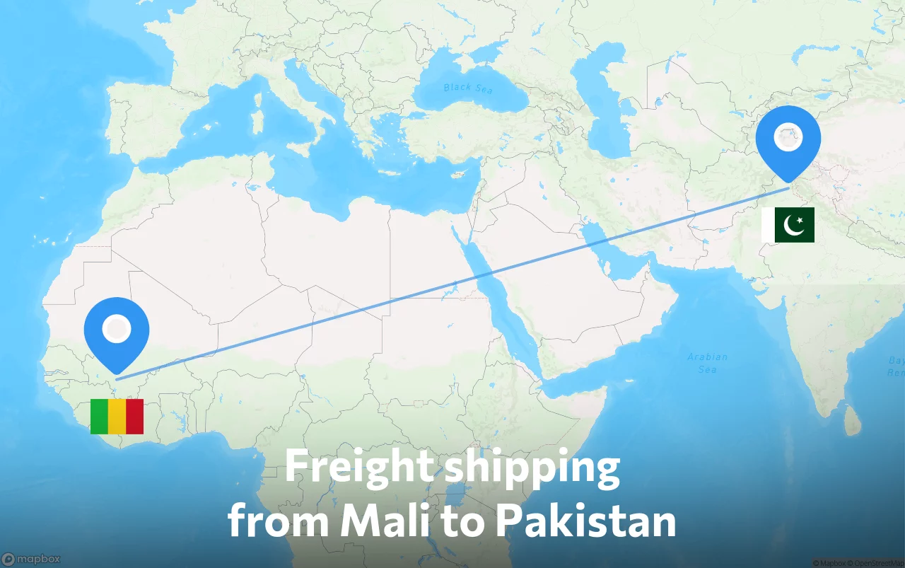 Shipping route from Mali to Pakistan