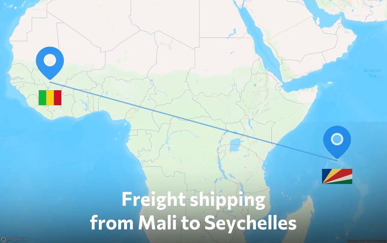 Shipping route from Mali to Seychelles