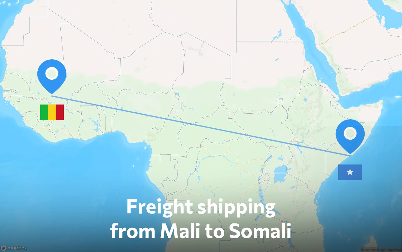 Shipping route from Mali to Somali