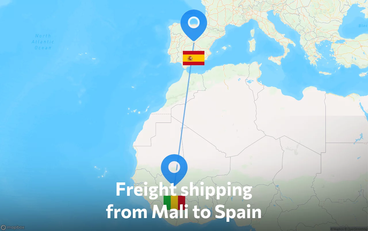 Shipping route from Mali to Spain