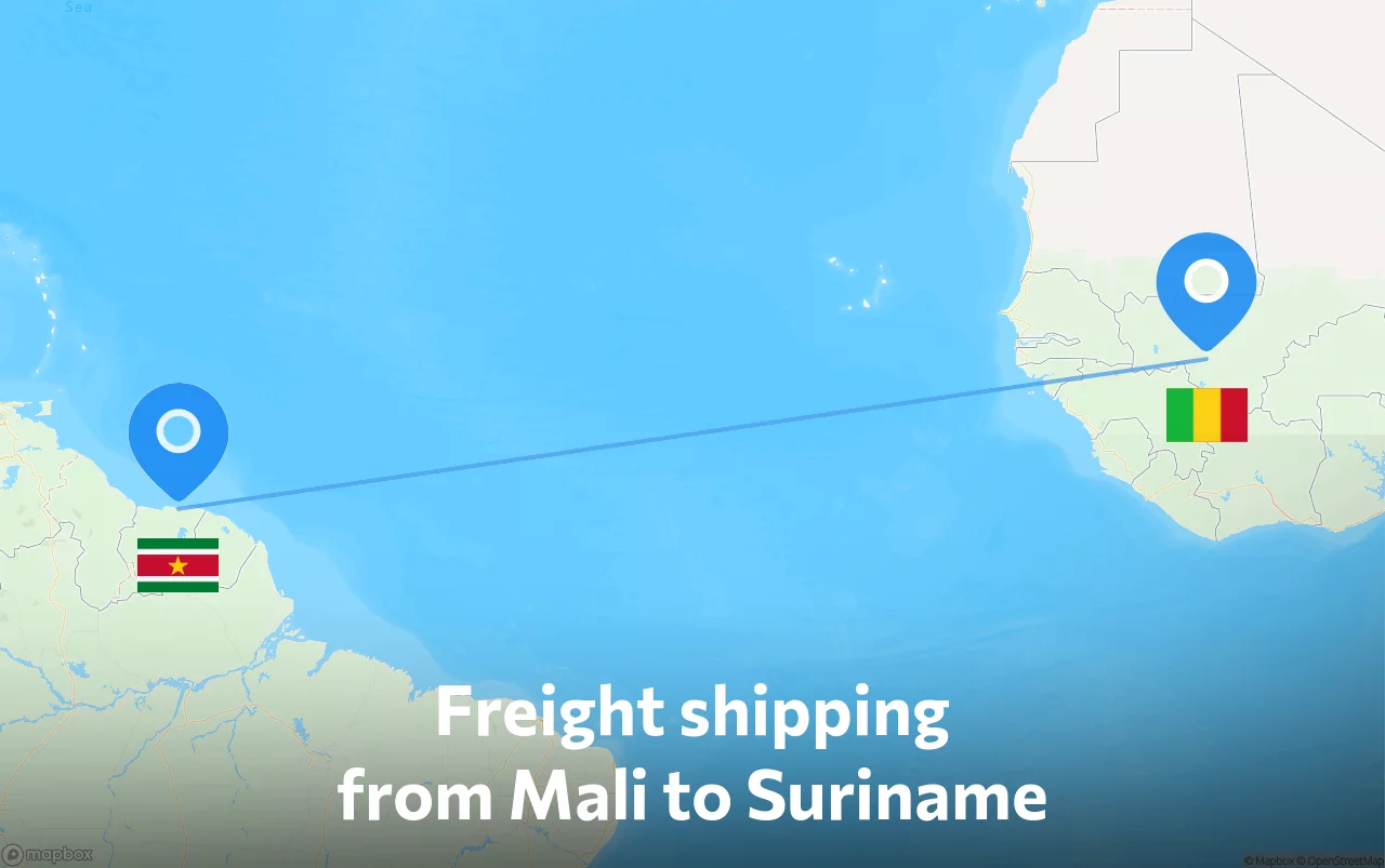 Shipping route from Mali to Suriname