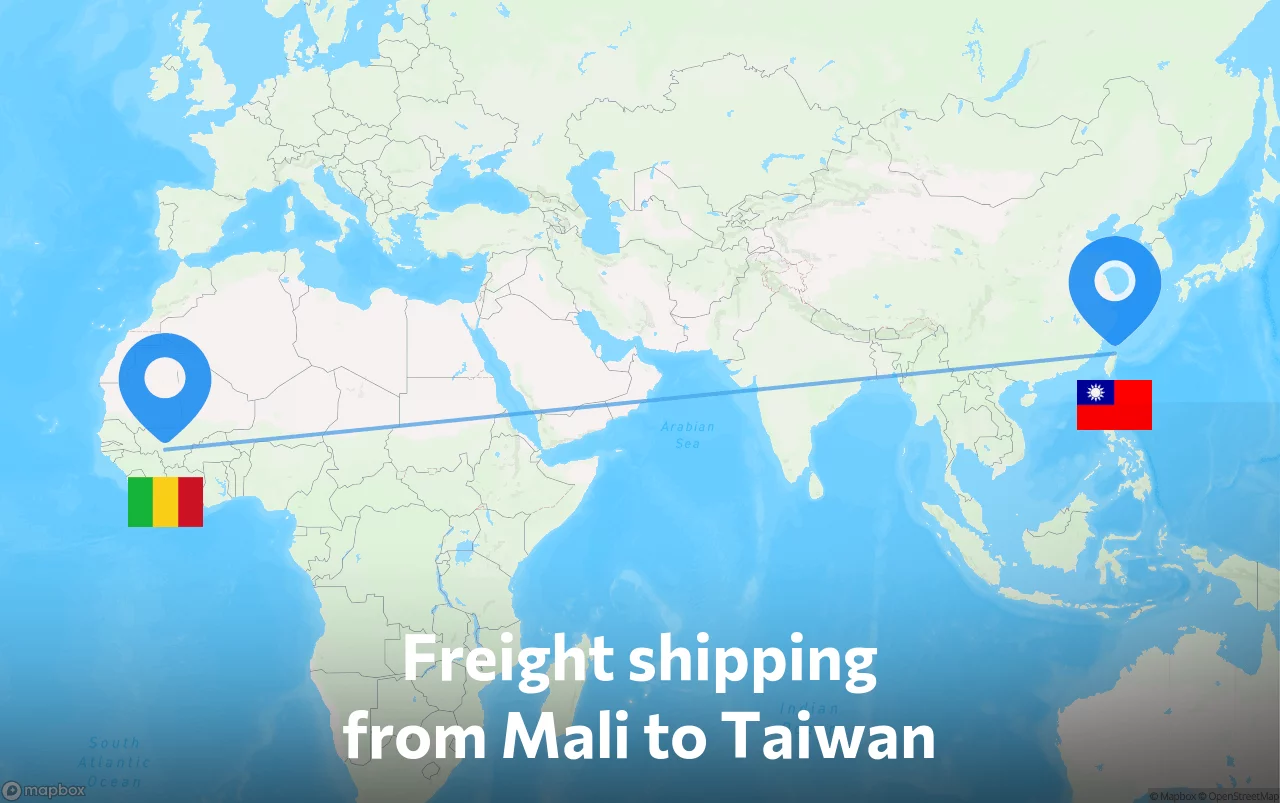 Shipping route from Mali to Taiwan