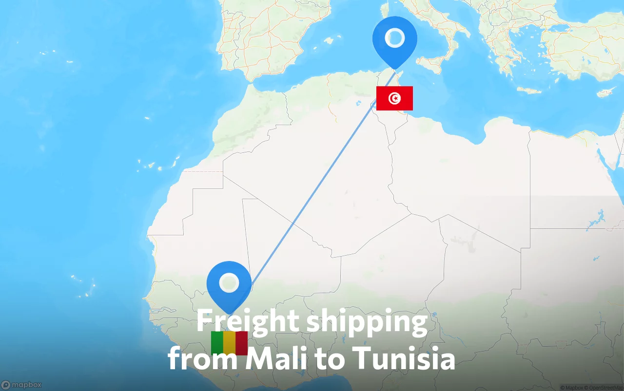 Shipping route from Mali to Tunisia