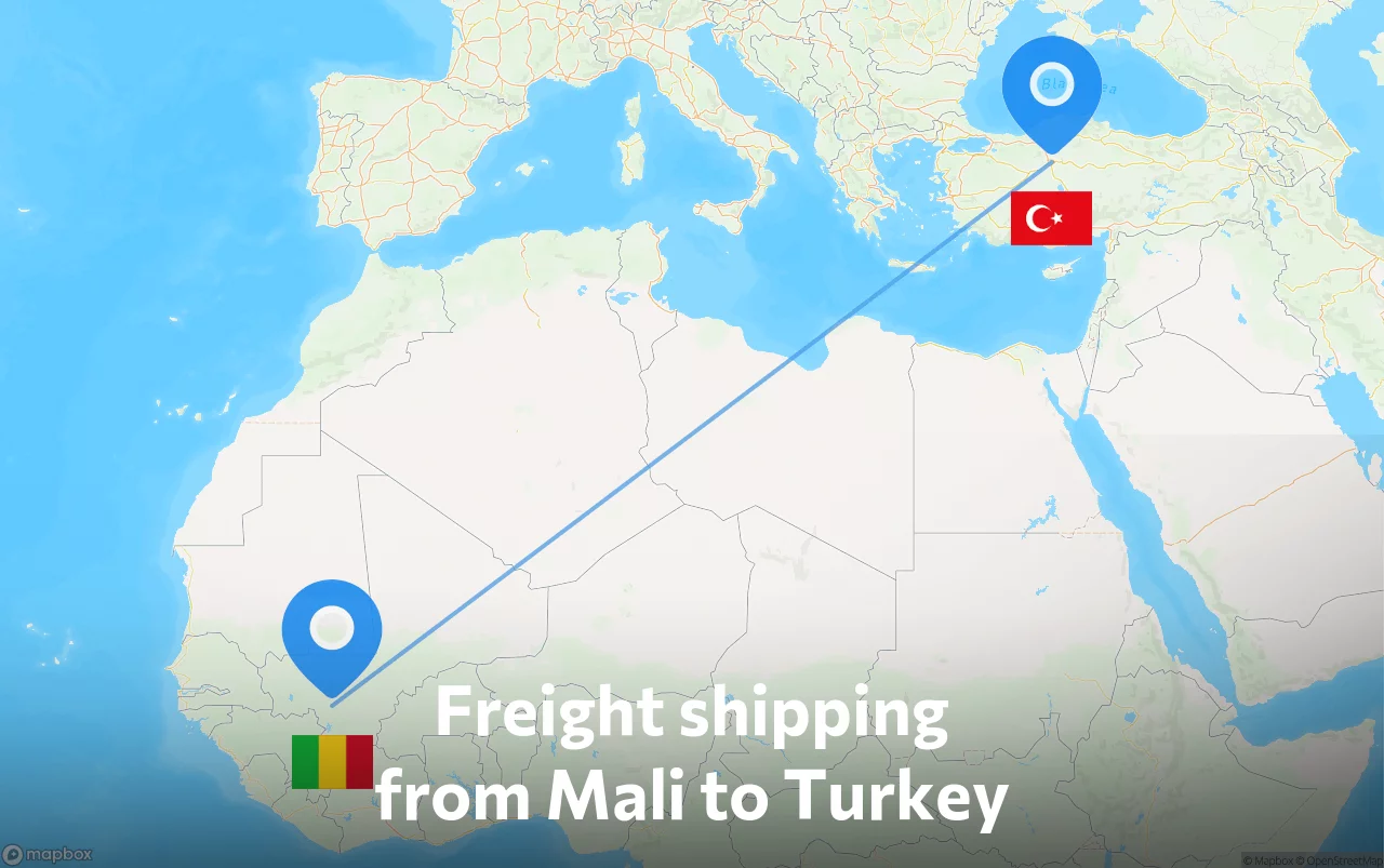 Shipping route from Mali to Turkey