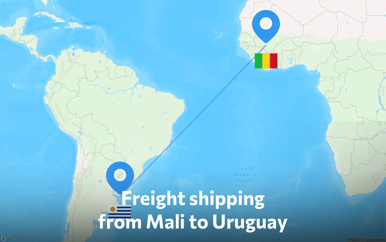 Shipping route from Mali to Uruguay