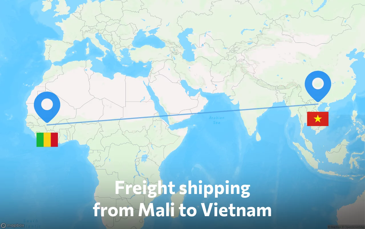 Shipping route from Mali to Vietnam
