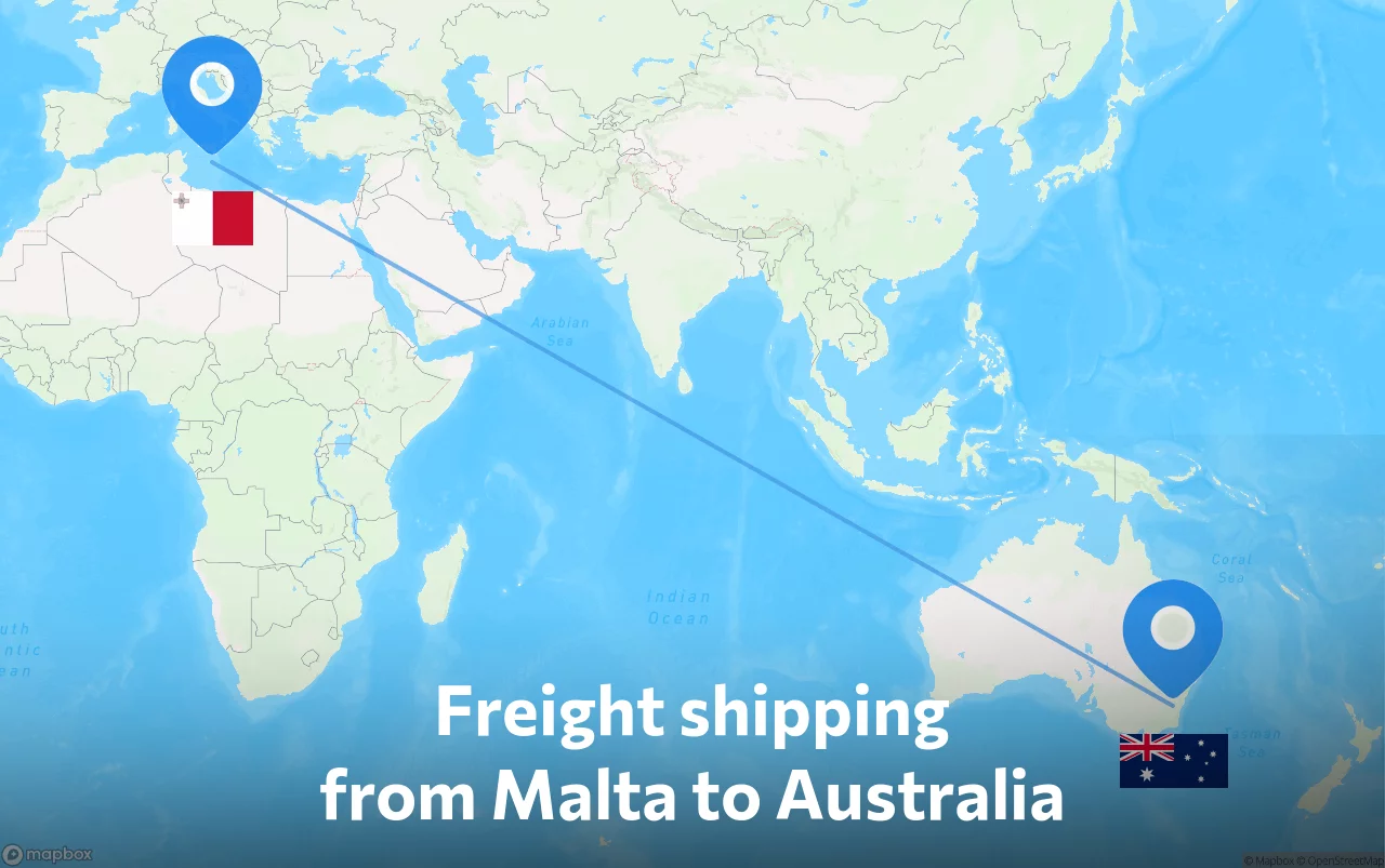 Shipping route from Malta to Australia