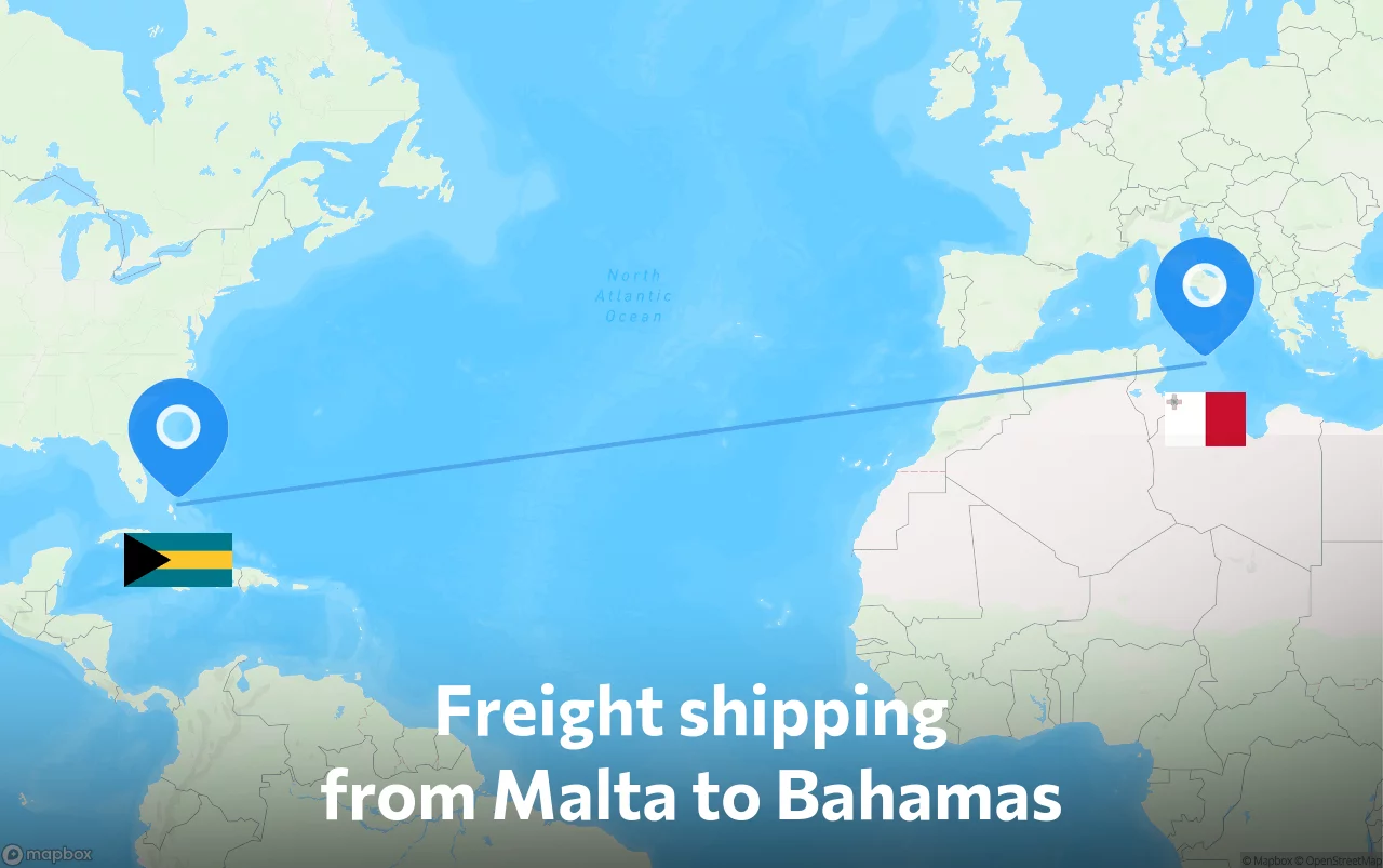 Shipping route from Malta to Bahamas