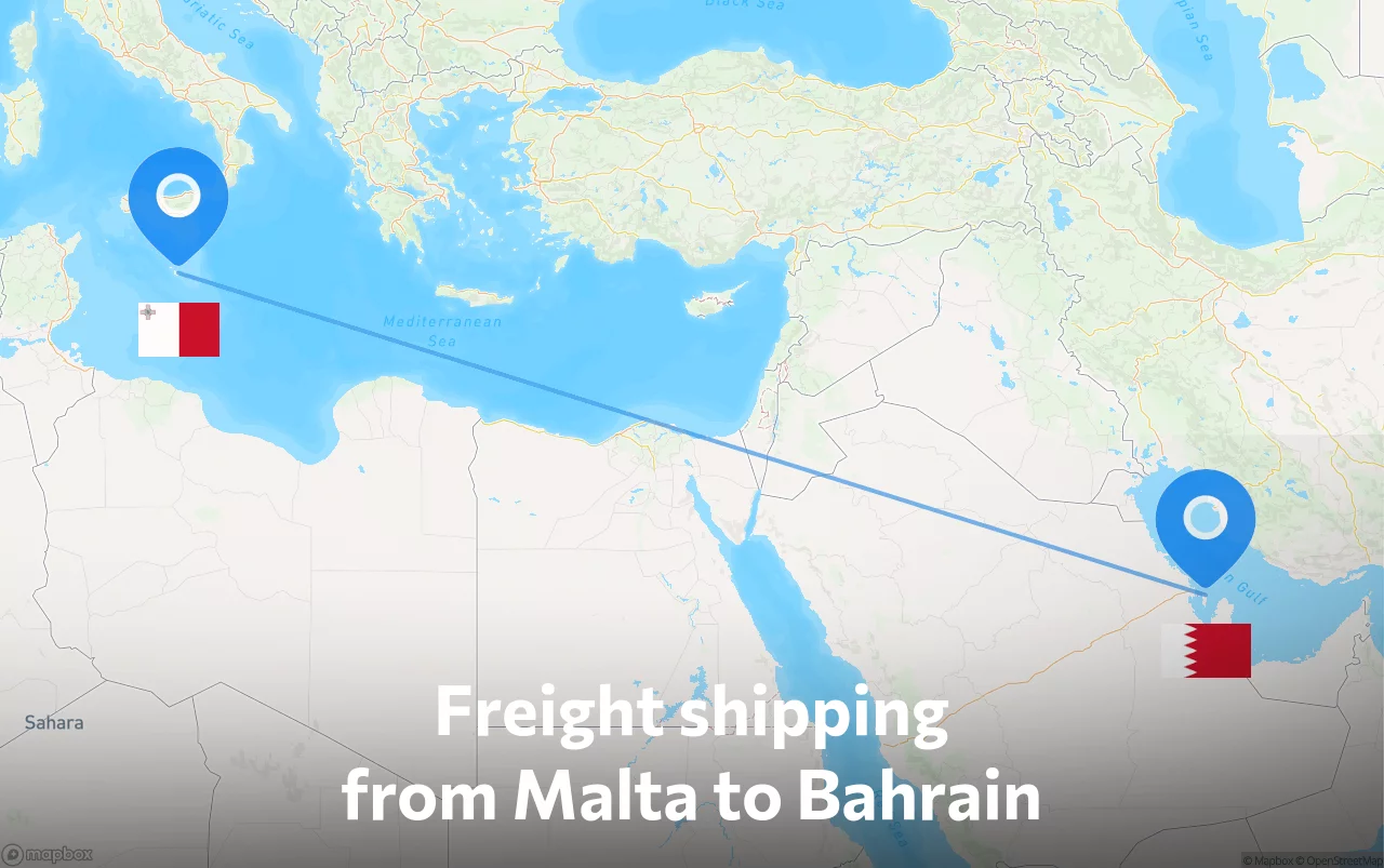 Shipping route from Malta to Bahrain