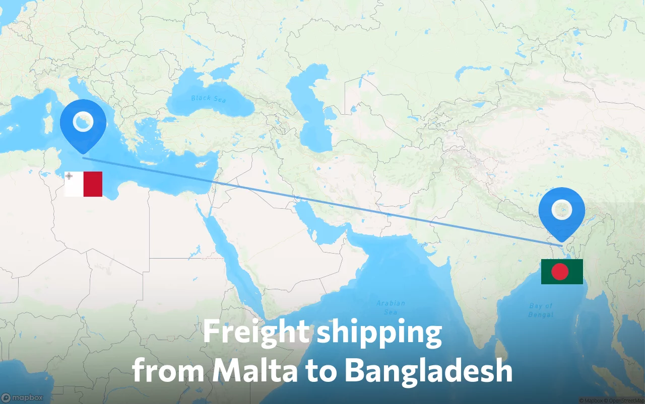 Shipping route from Malta to Bangladesh
