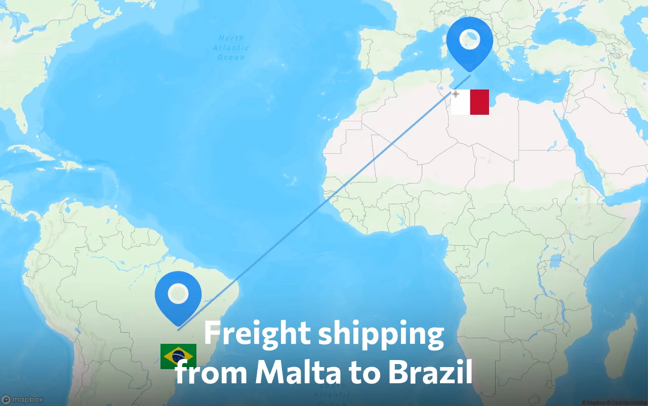 Shipping route from Malta to Brazil
