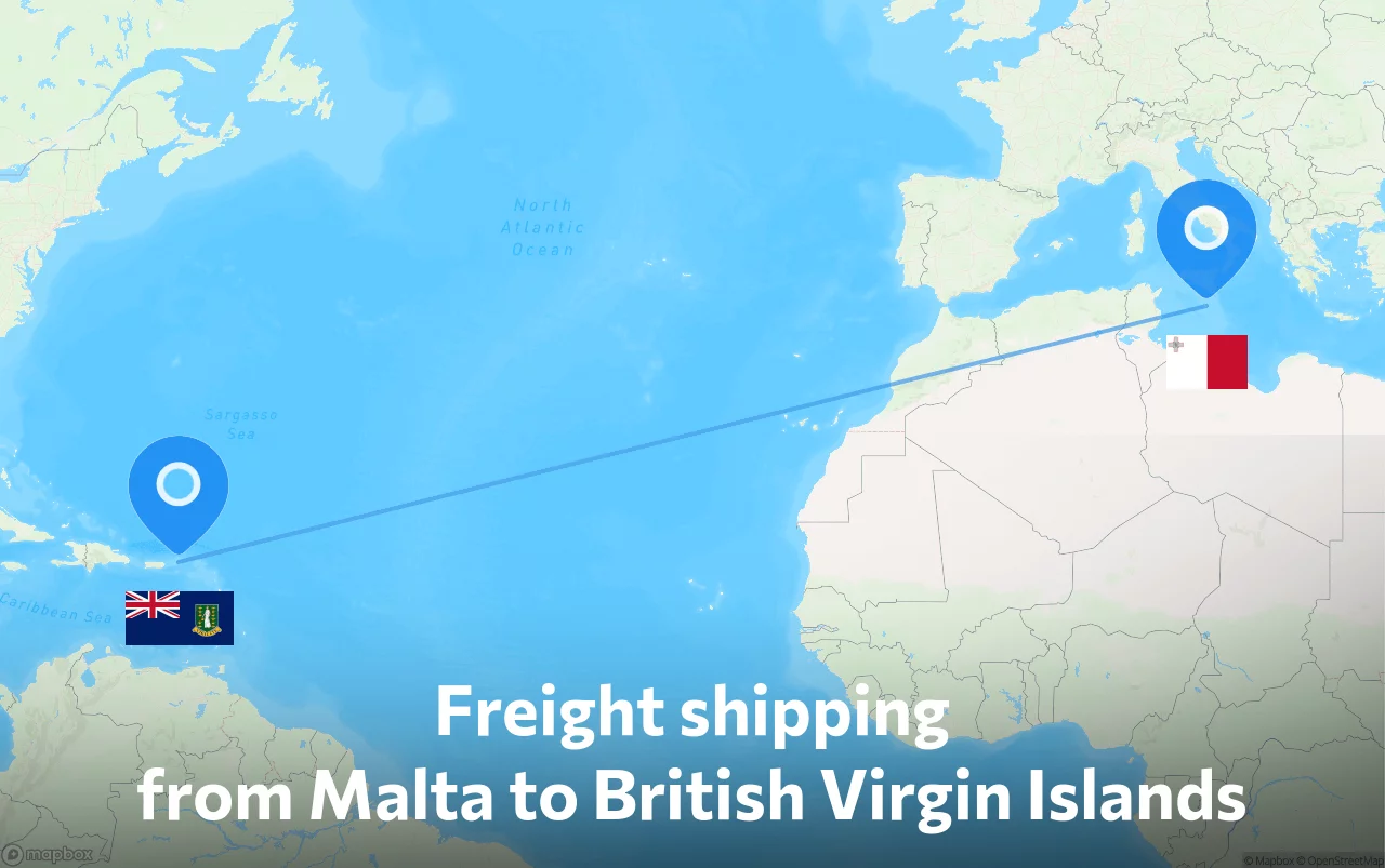 Shipping route from Malta to British Virgin Islands