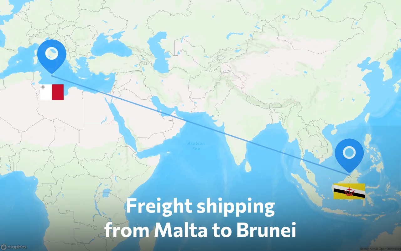 Shipping route from Malta to Brunei