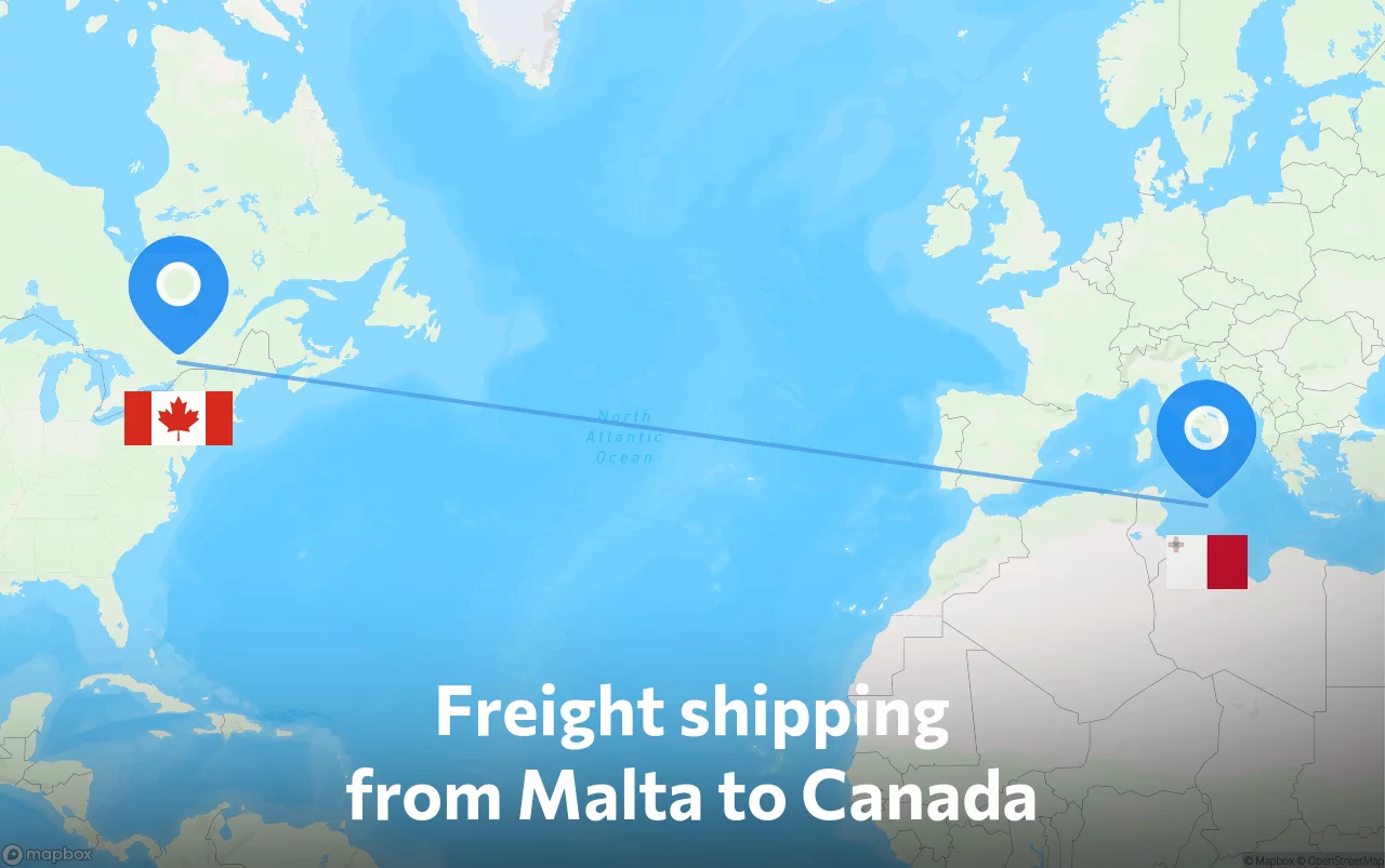 Shipping route from Malta to Canada
