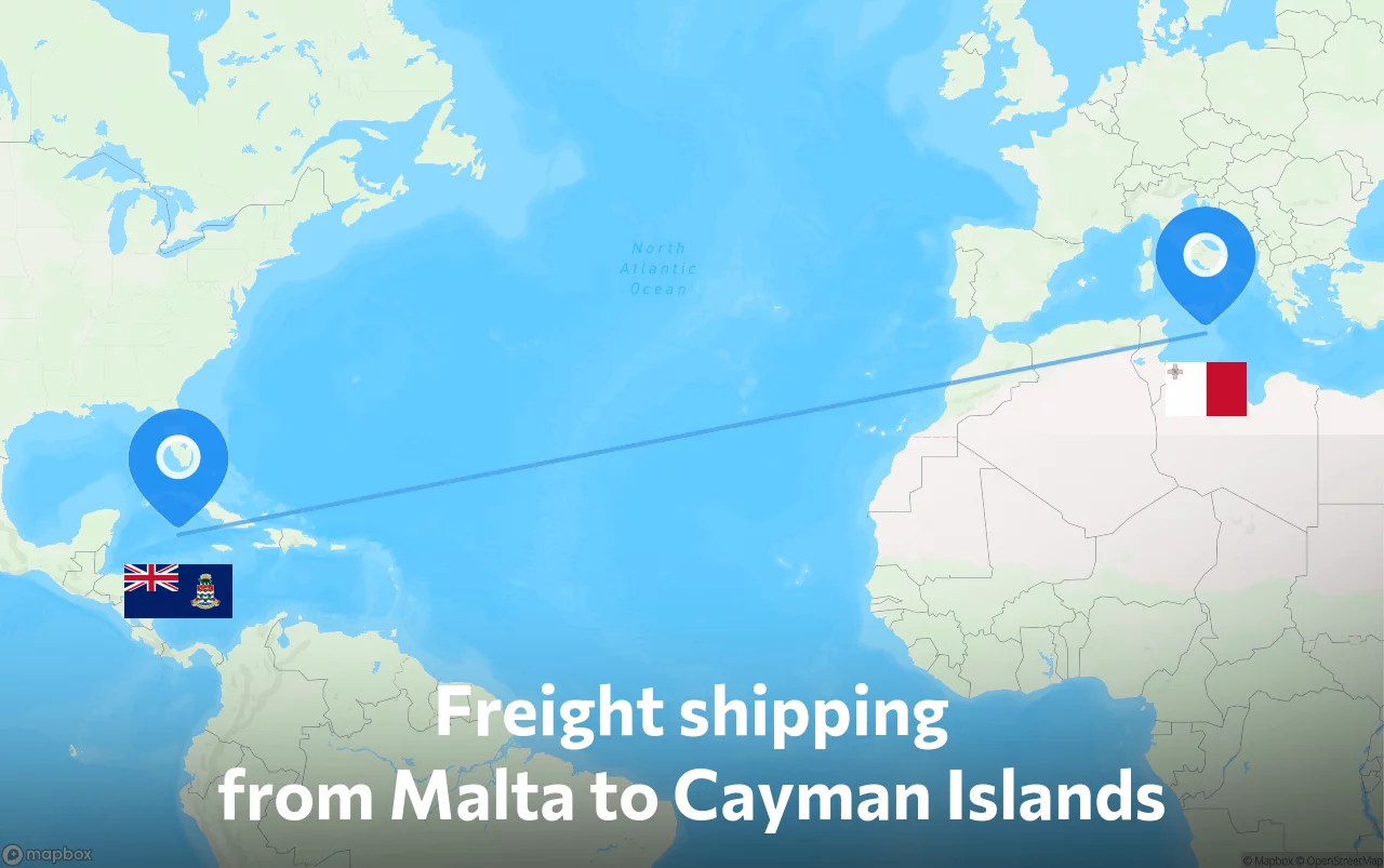 Shipping route from Malta to Cayman Islands