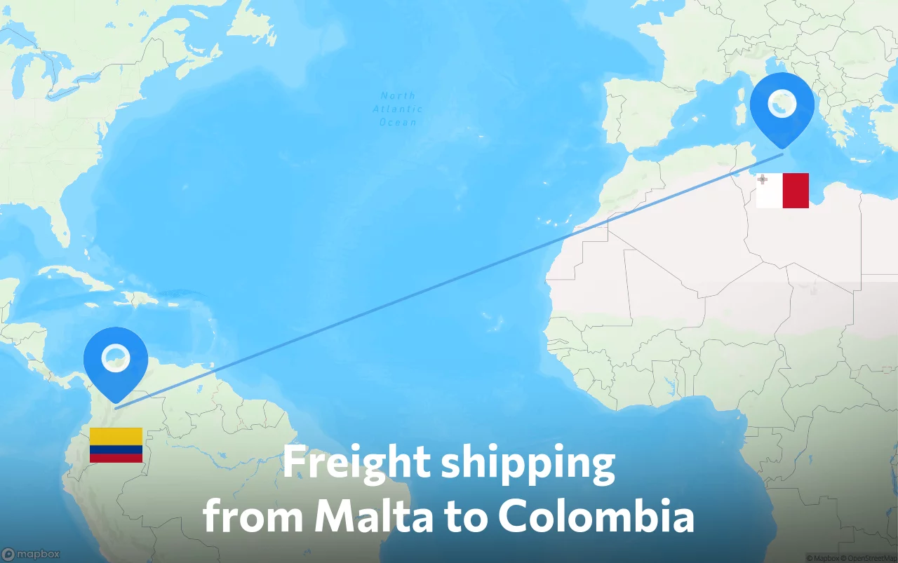 Shipping route from Malta to Colombia