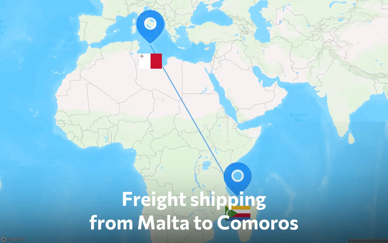 Shipping route from Malta to Comoros