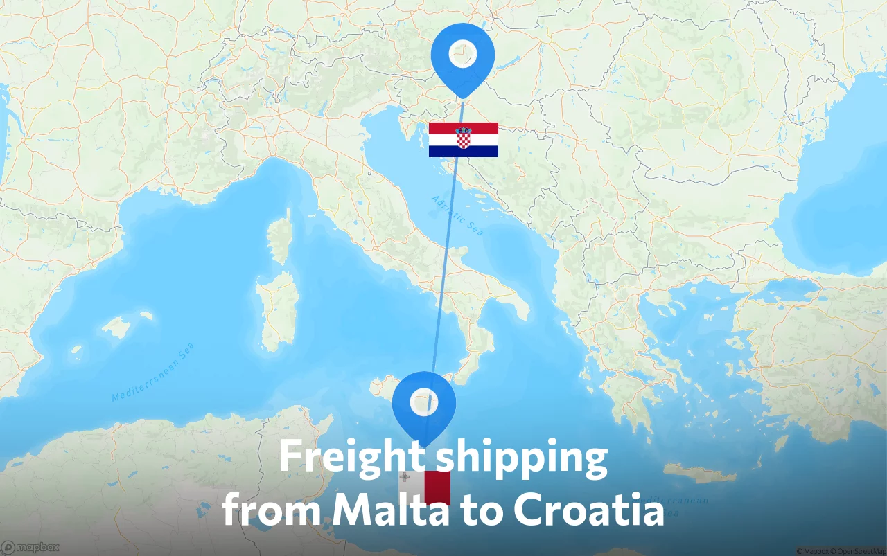 Shipping route from Malta to Croatia