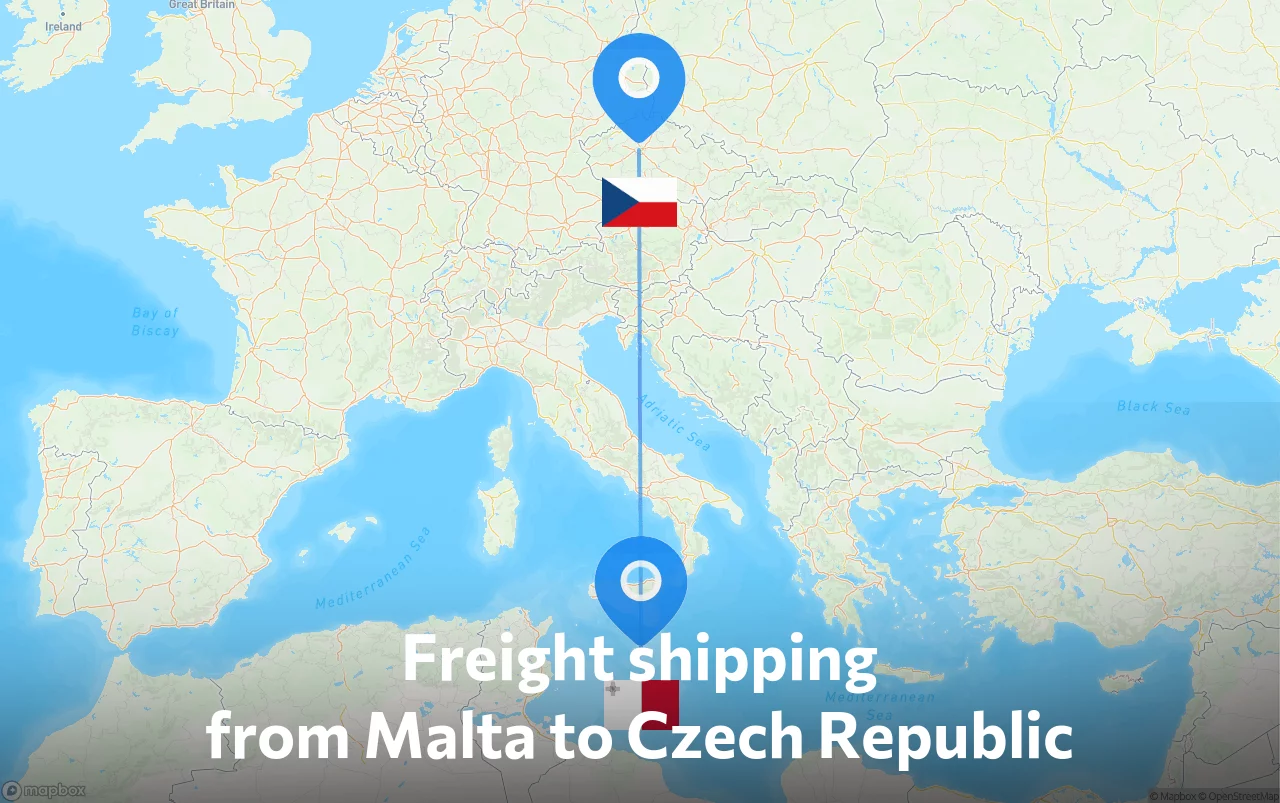 Shipping route from Malta to Czech Republic