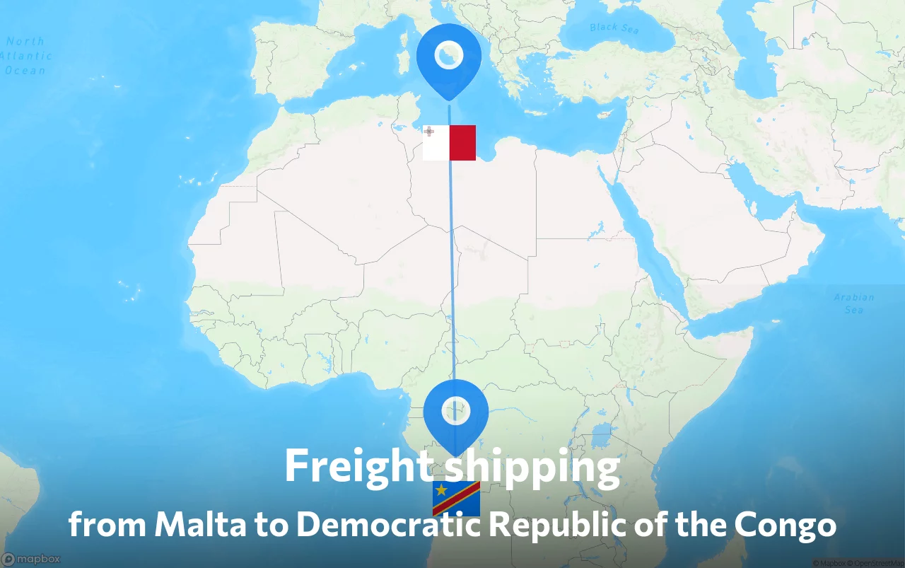 Shipping route from Malta to Democratic Republic of the Congo
