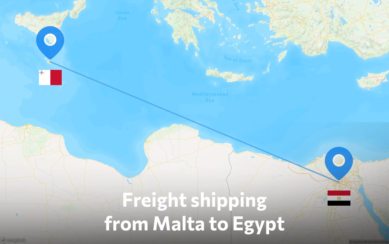 Shipping route from Malta to Egypt