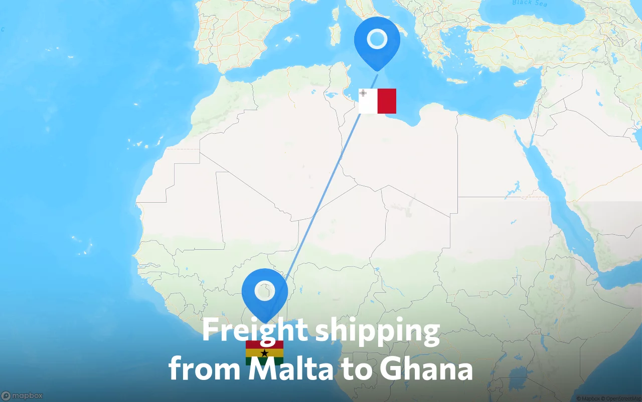 Shipping route from Malta to Ghana