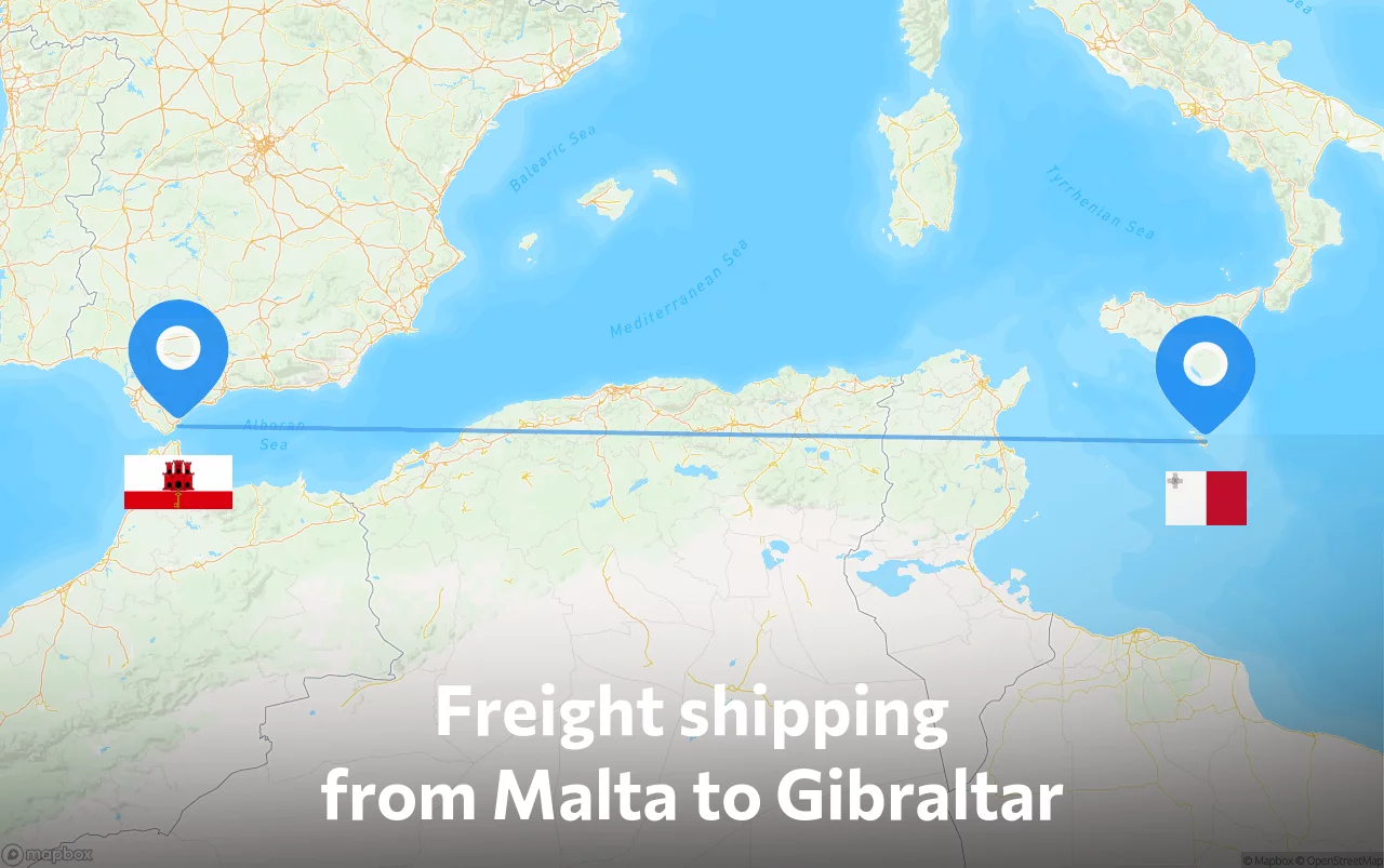 Shipping route from Malta to Gibraltar