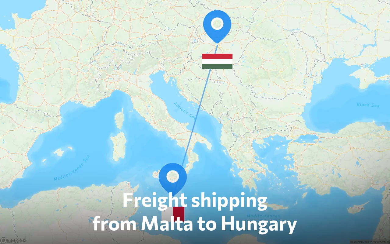 Shipping route from Malta to Hungary