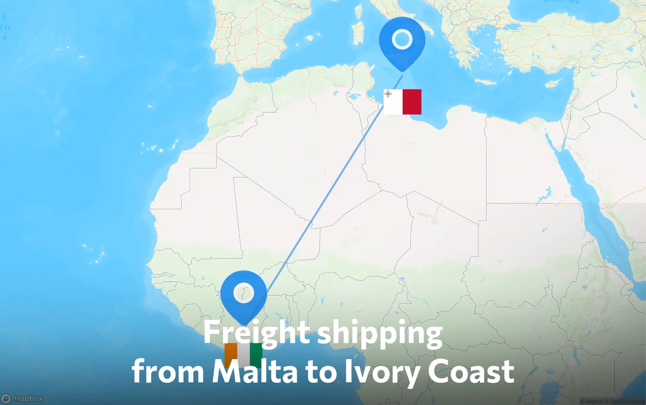 Shipping route from Malta to Ivory Coast