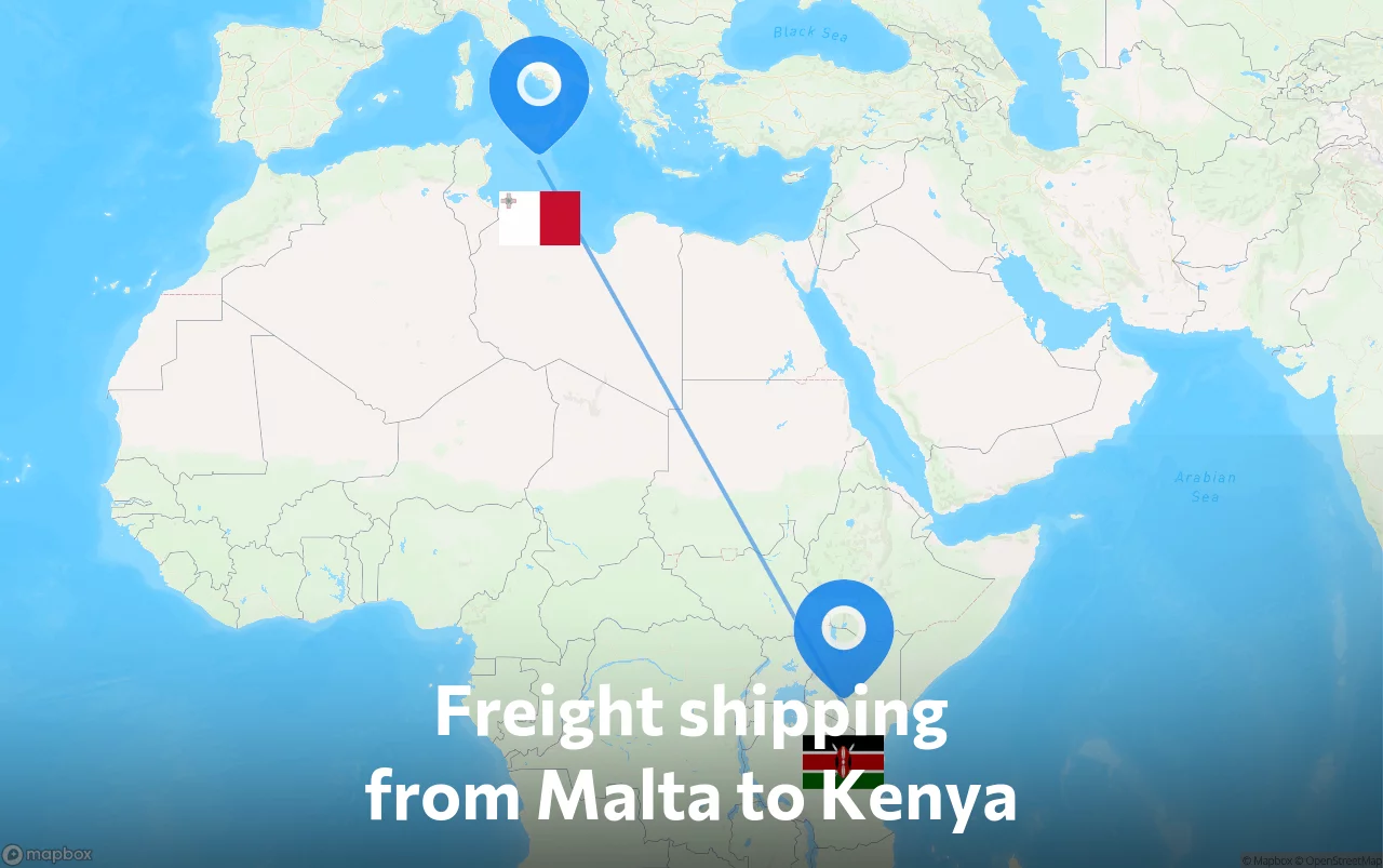 Shipping route from Malta to Kenya