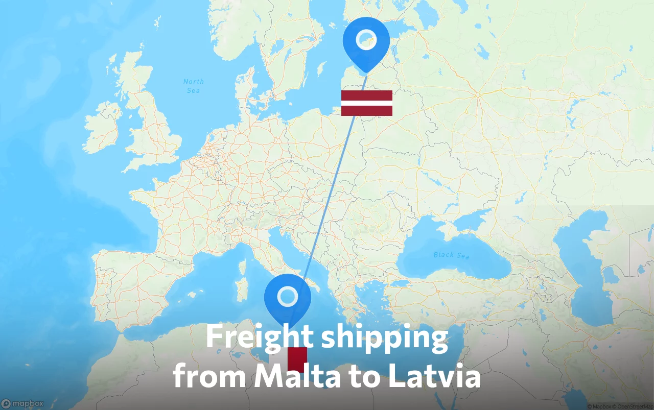 Shipping route from Malta to Latvia
