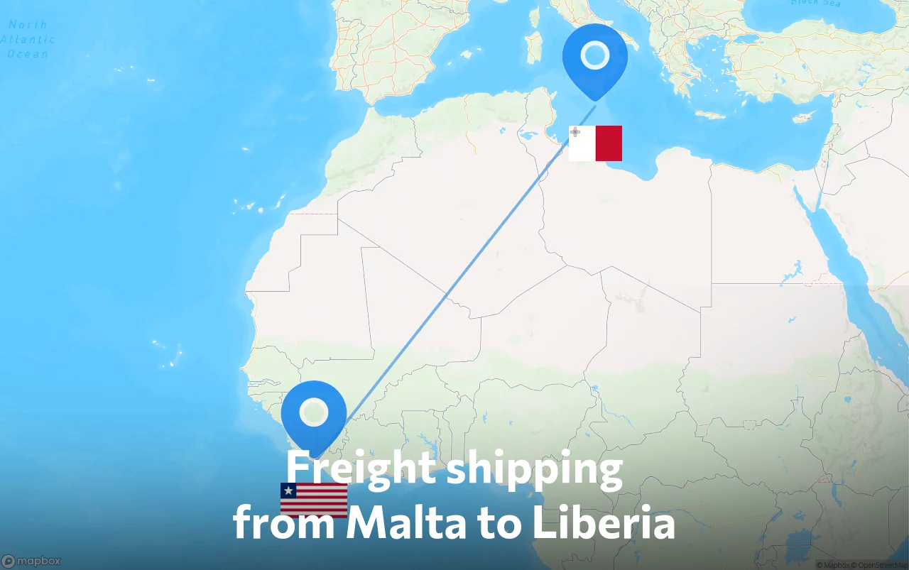 Shipping route from Malta to Liberia