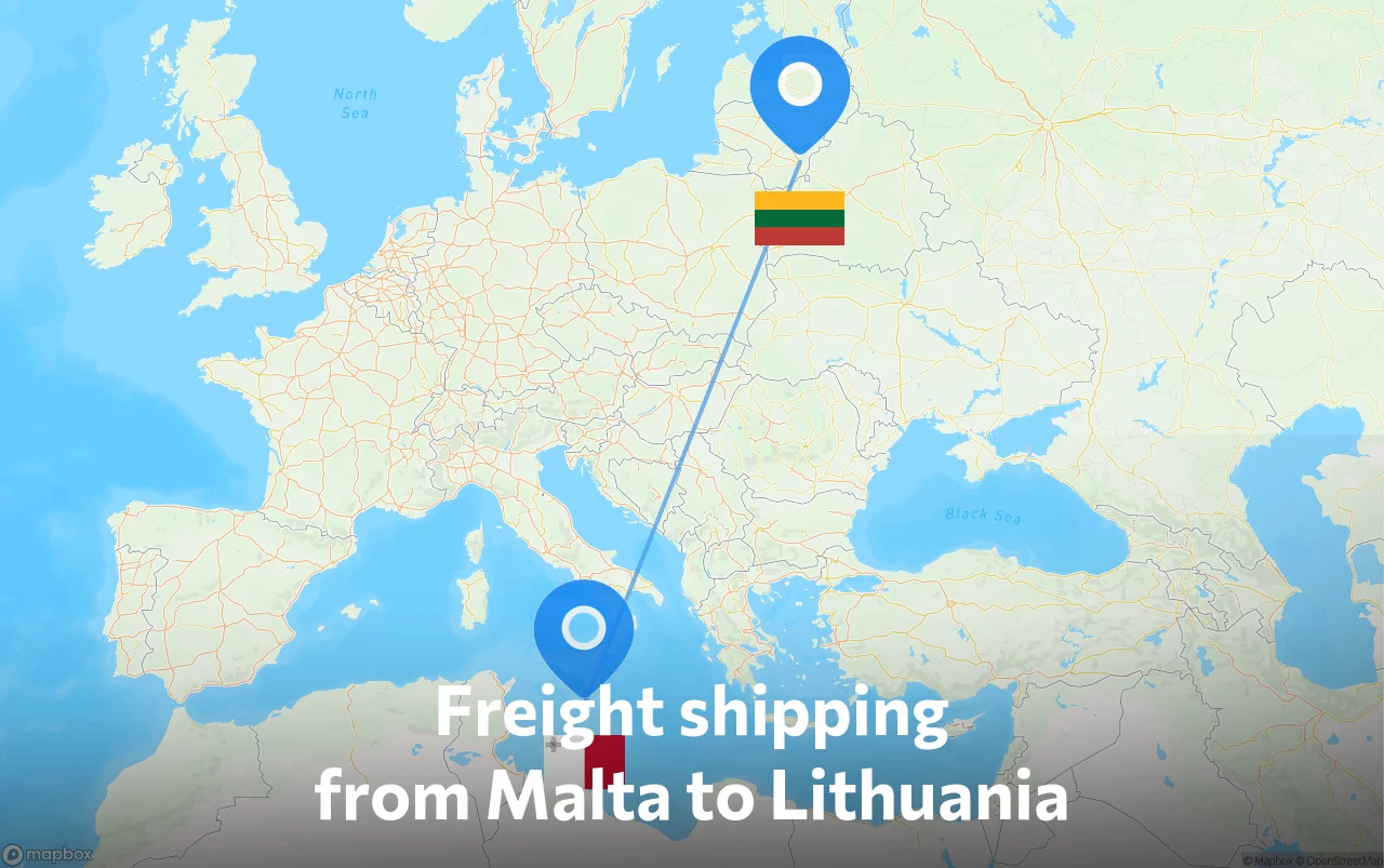 Shipping route from Malta to Lithuania