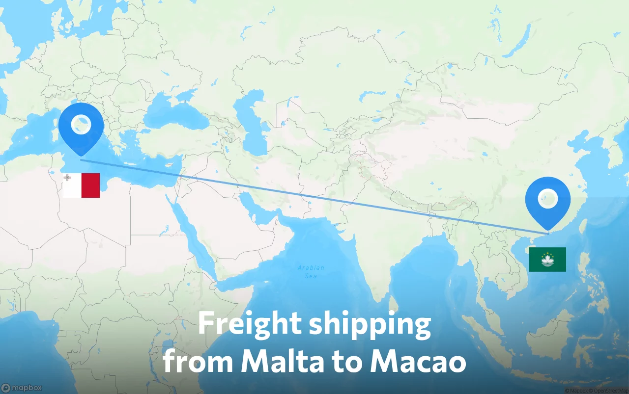 Shipping route from Malta to Macao