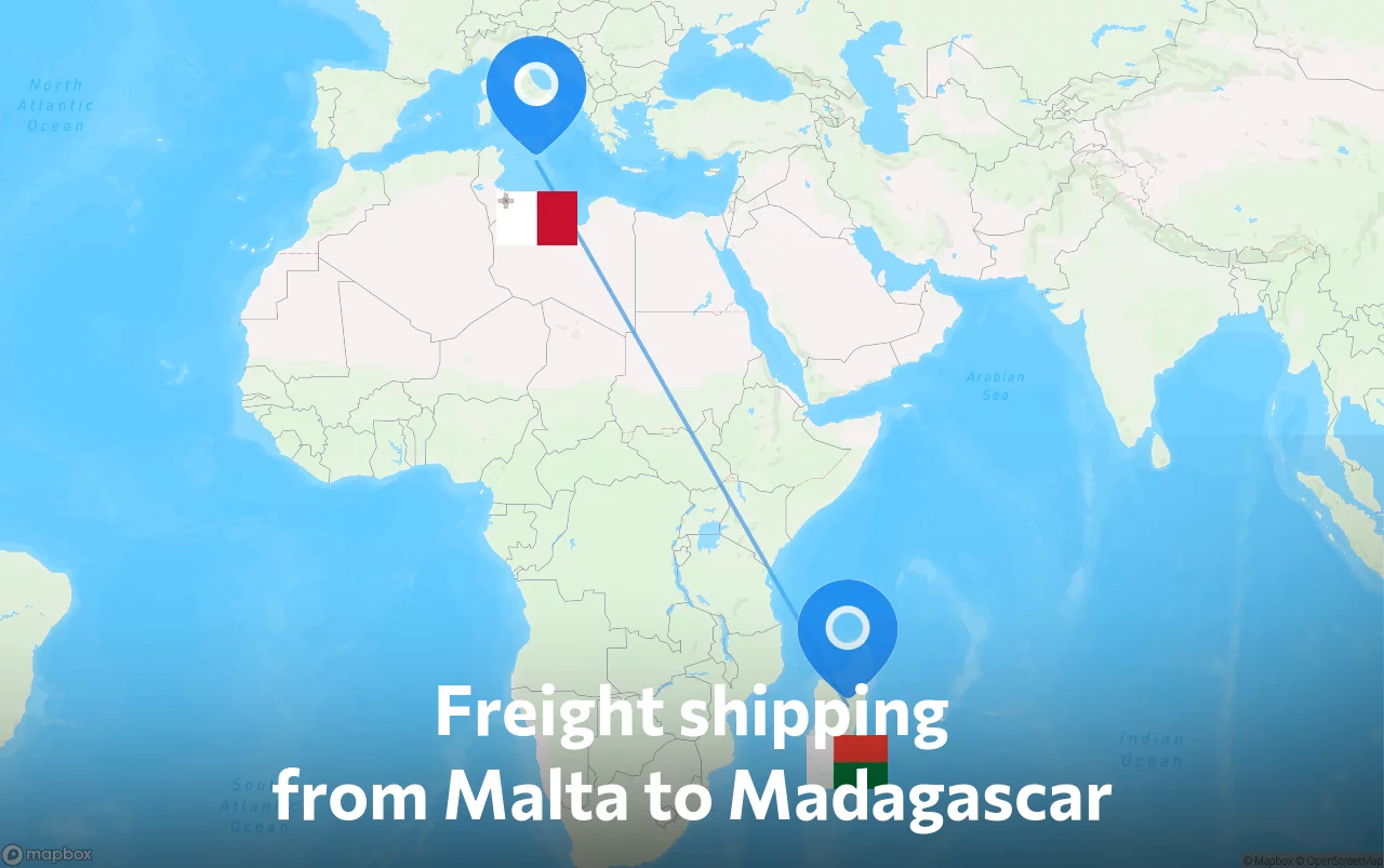 Shipping route from Malta to Madagascar
