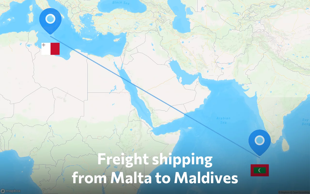 Shipping route from Malta to Maldives