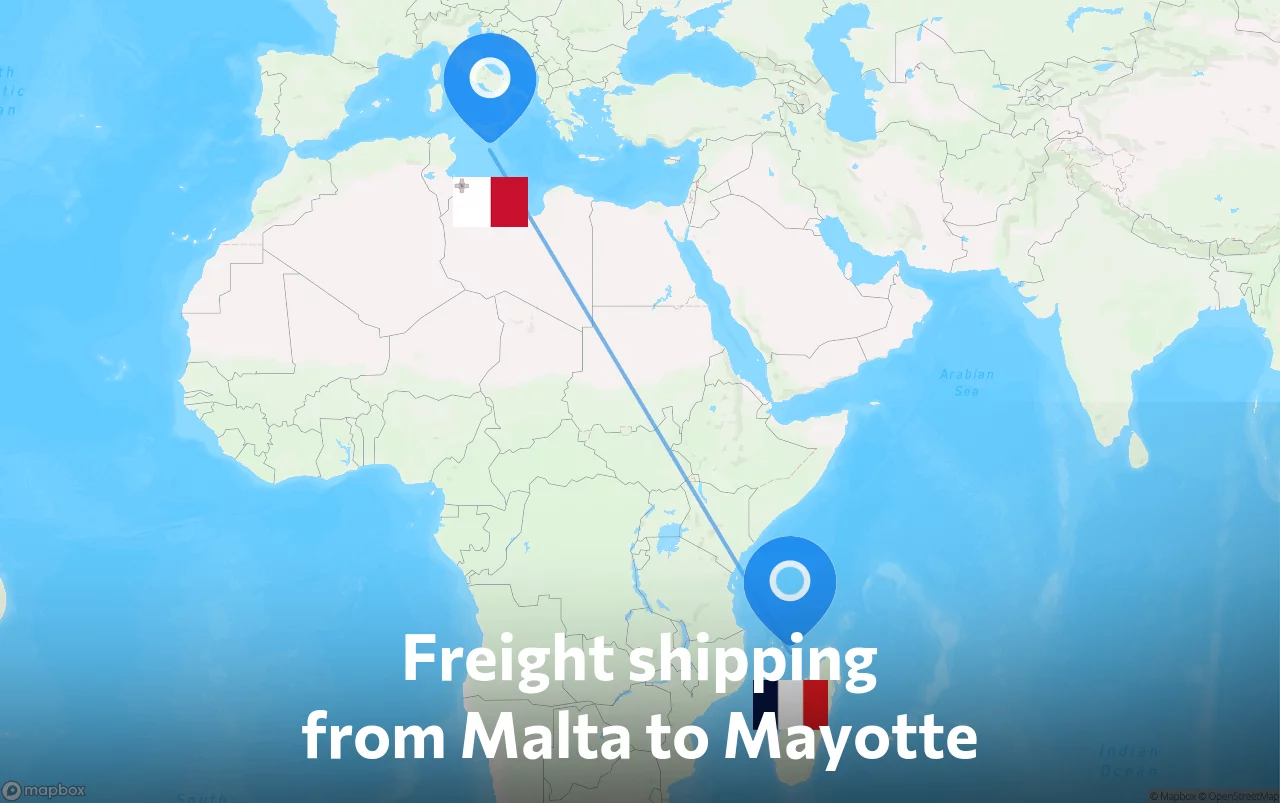 Shipping route from Malta to Mayotte