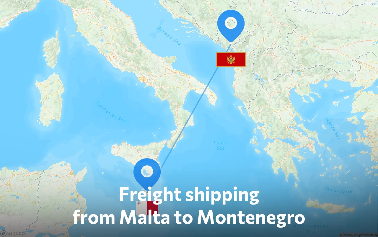 Shipping route from Malta to Montenegro